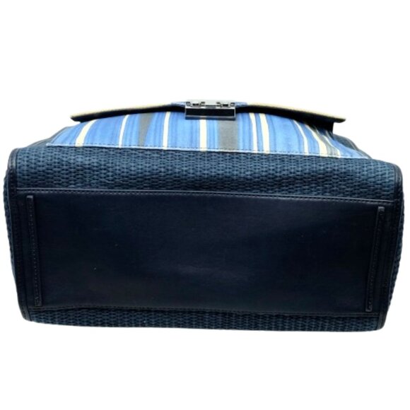 TORY BURCH~T LOCK STRAW TOTE~Navy Yellow TOP HANDLE 3 COMPARTMENT LARGE BAG - Picture 5 of 7